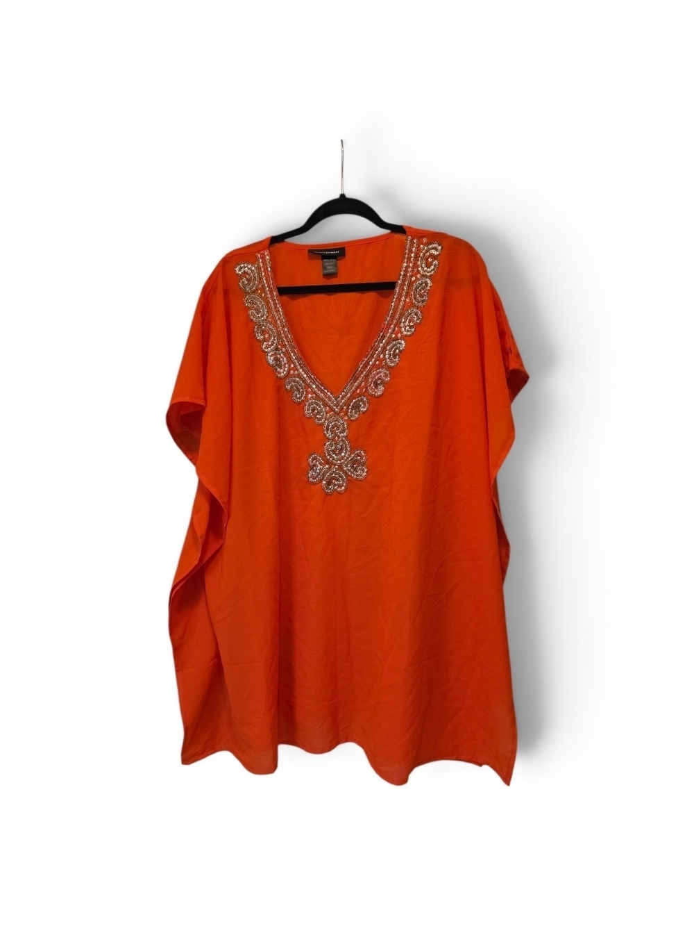 🇺🇸Ashley Stewart Orange V-Neck Swimsuit Cover Up with Embellishment Size 22/24